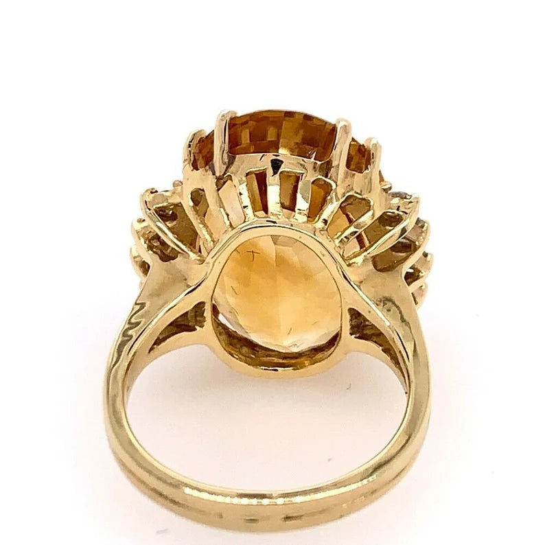 16.9 Carat Retro Gold Cocktail Ring Natural Diamond & Citrine Quartz Circa 1970