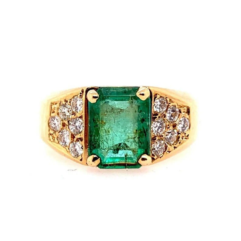 Retro Gold 2.30 Carat Cocktail Ring Natural Emerald Gem & Diamond Circa 1960