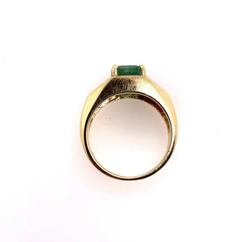 Retro Gold 2.30 Carat Cocktail Ring Natural Emerald Gem & Diamond Circa 1960