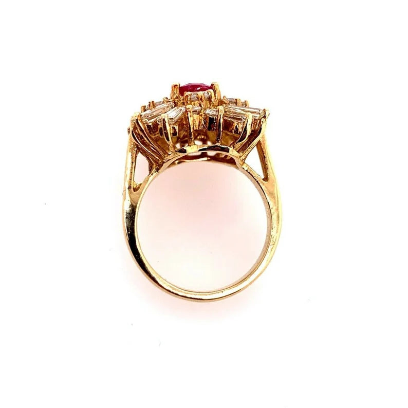 Retro Gold Cocktail Ring 4.5 Carat Natural Ruby & Baguette Diamond Circa 1960