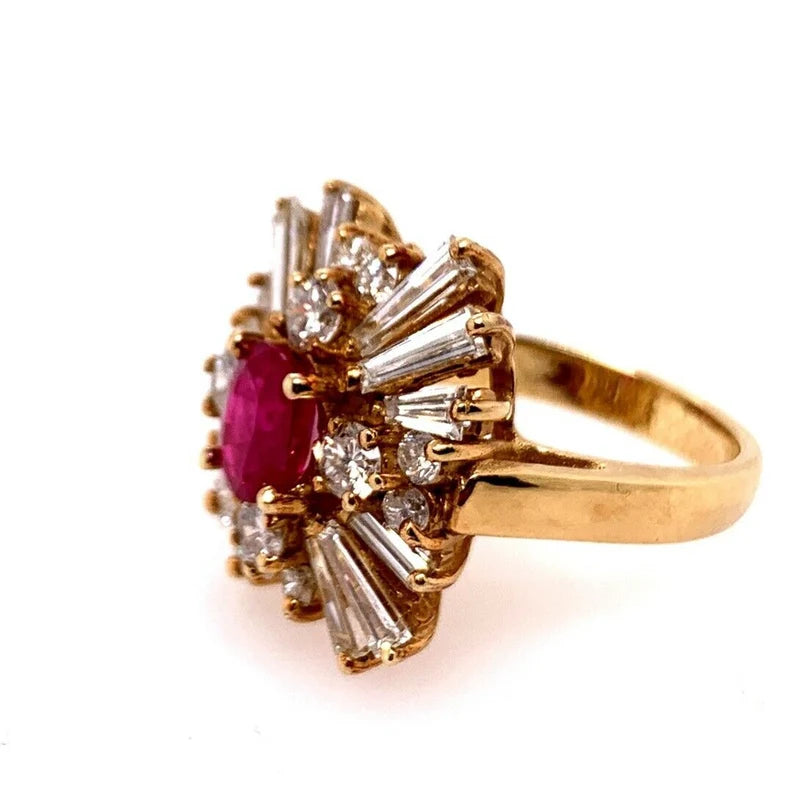 Retro Gold Cocktail Ring 4.5 Carat Natural Ruby & Baguette Diamond Circa 1960