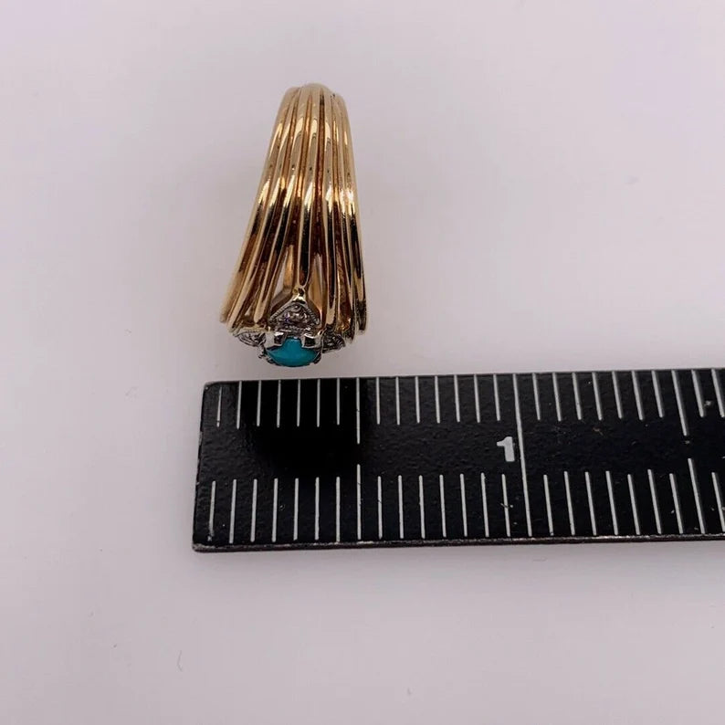 Retro Birks Gold Cocktail Ring 0.45 Carat Natural Diamond & Turquoise Circa 1960