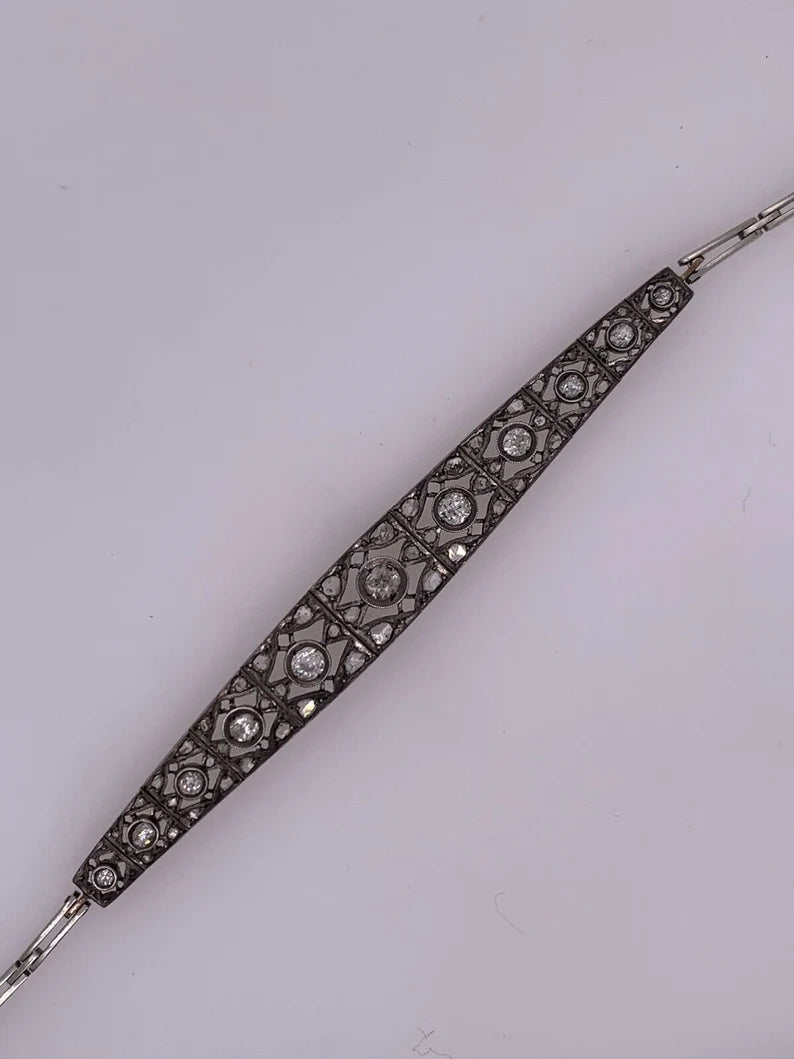 Art Deco Gold 1 appx Carat Natural Old Mine Diamond Circa 1910 Vintage Bracelet