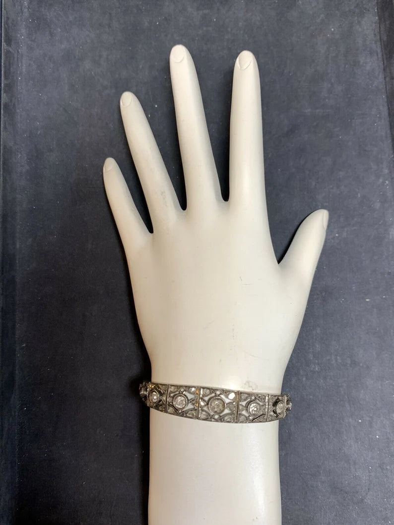 Art Deco Gold 1 appx Carat Natural Old Mine Diamond Circa 1910 Vintage Bracelet