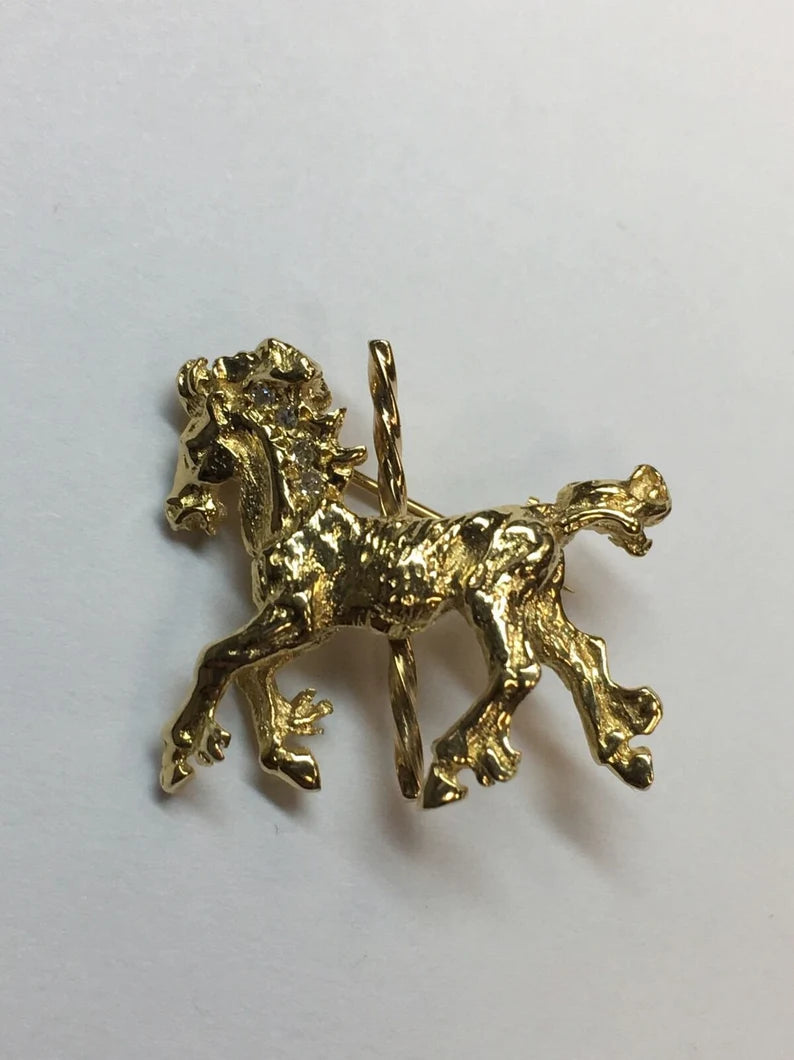 Vintage Gold Diamond Horse Pin Gemstone Antique Rare Unique Jewelry Collectable