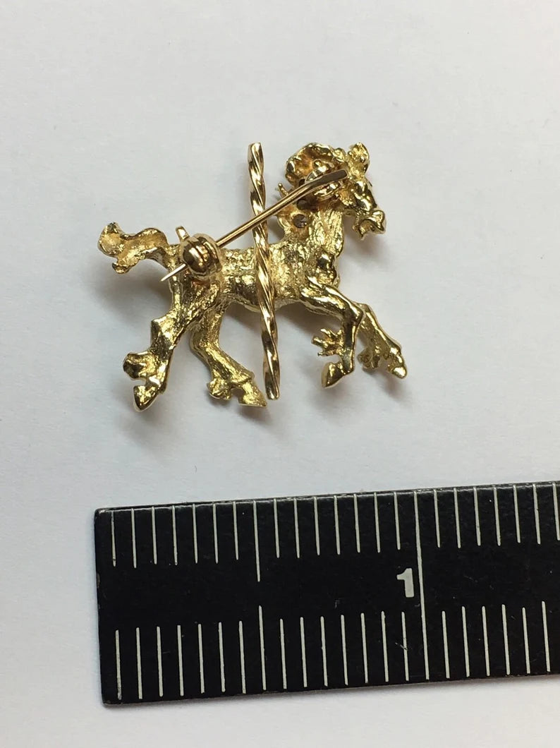 Vintage Gold Diamond Horse Pin Gemstone Antique Rare Unique Jewelry Collectable