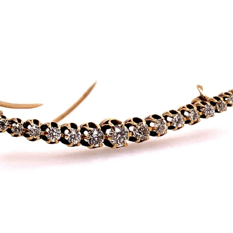 Victorian Gold 1 Carat Pin Natural Old European Diamond Brooche Circa 1910