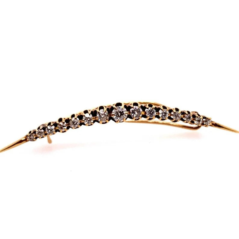 Victorian Gold 1 Carat Pin Natural Old European Diamond Brooche Circa 1910