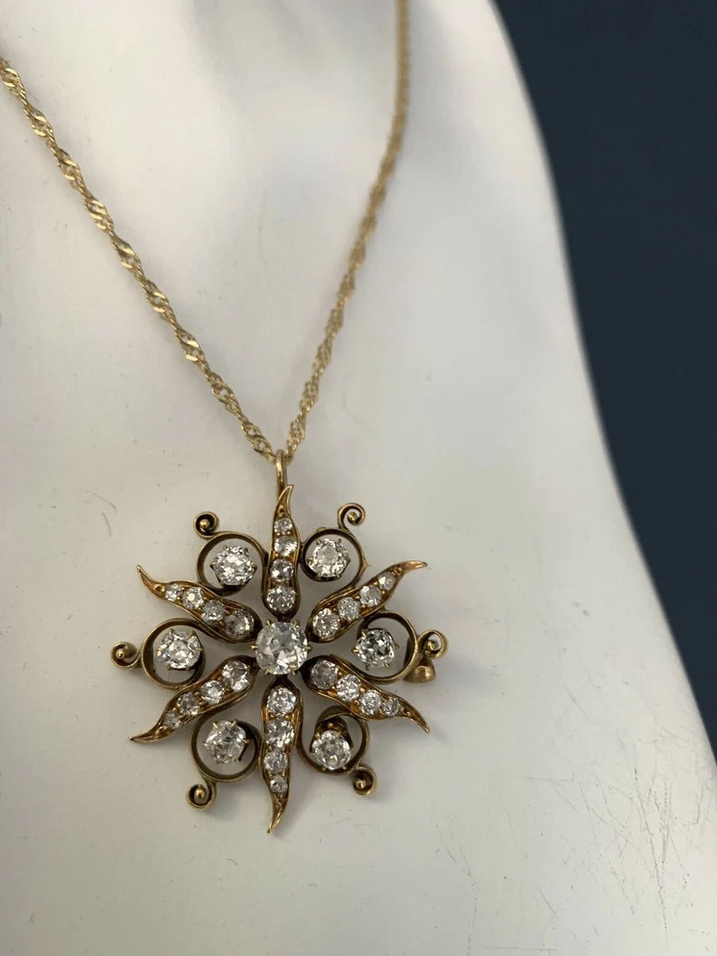 2.50 Carats Victorian Gold Pendant Old European Cut Natural Diamonds Circa 1900