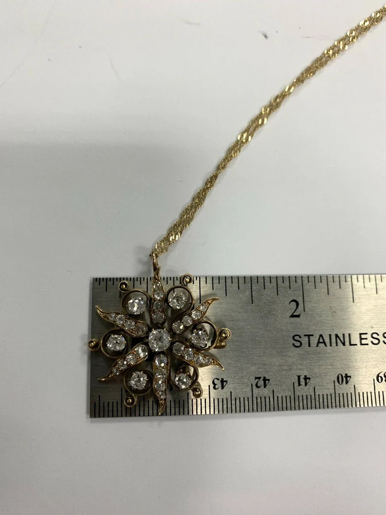 2.50 Carats Victorian Gold Pendant Old European Cut Natural Diamonds Circa 1900