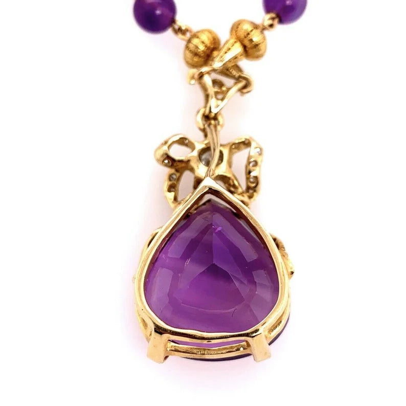 Retro Gold 35 Carat Natural Amethyst & Diamond Pendant Necklace Circa 1960