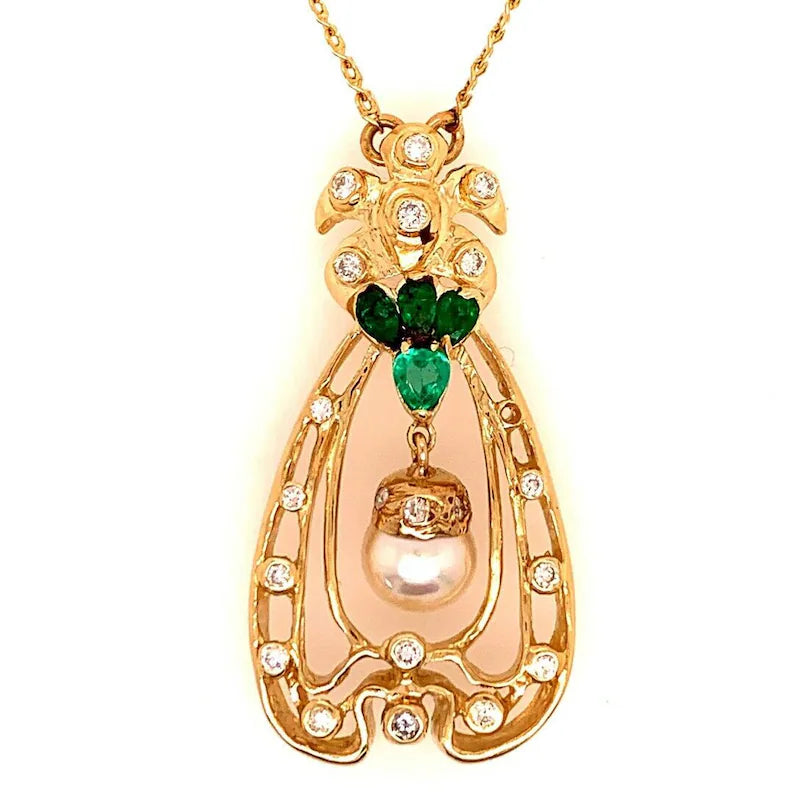 Retro Gold Pendant 1.75 Carat Natural Colombian Emerald Gem & Diamond Circa 1960