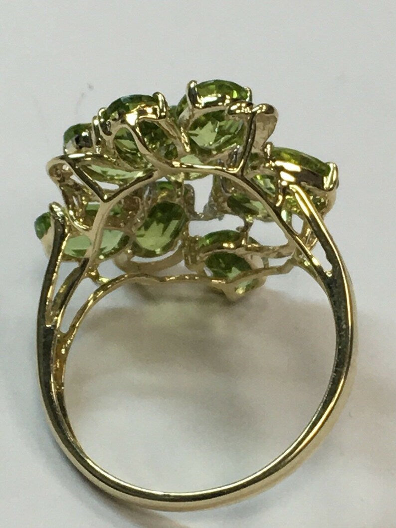 Modern 14k Gold SET 36 Carat Natural Peridot & Diamond Estate Gem Stone 1980