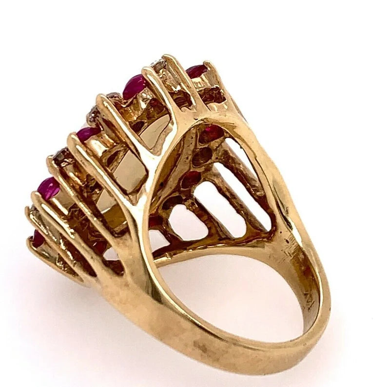Retro Gold Ring Approx 6.22 Carat Natural Opal Diamond Ruby Gem Stone Circa 1960