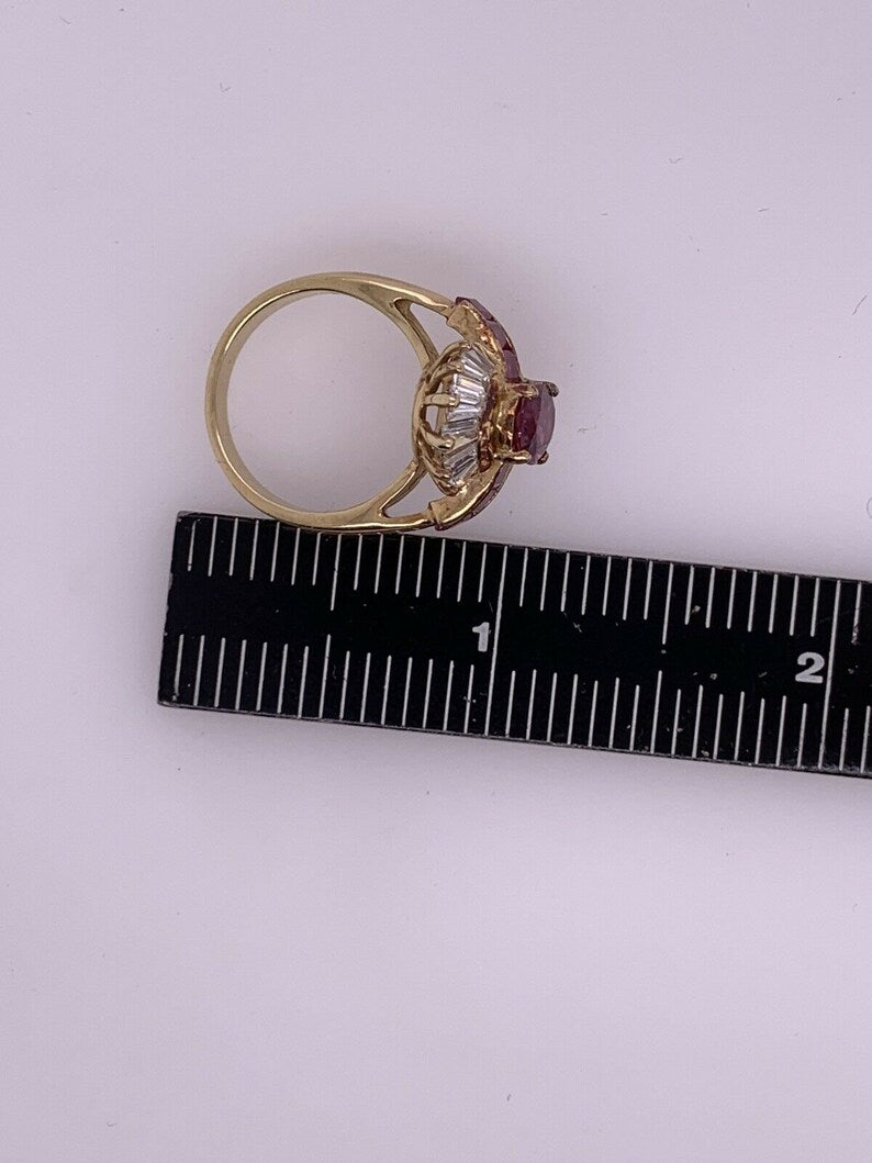 Retro Gold Cocktail Ring 3.25 Carat Natural Oval Gem Ruby & Diamond Circa 1950