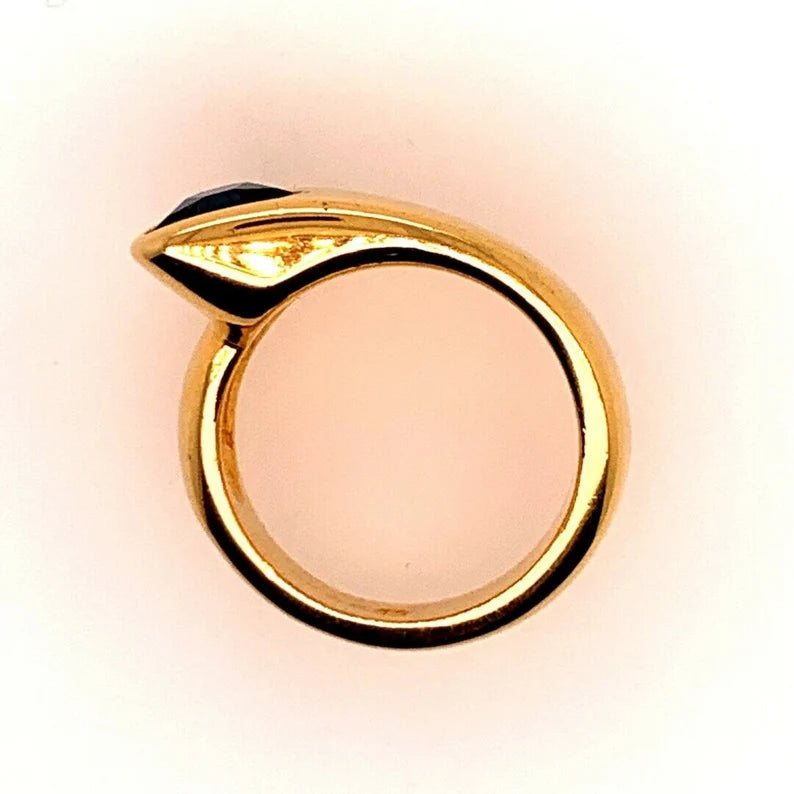Retro Gold Ring 1 Carat Natural Deep Blue Sapphire Trillion Gem Stone Circa 1960