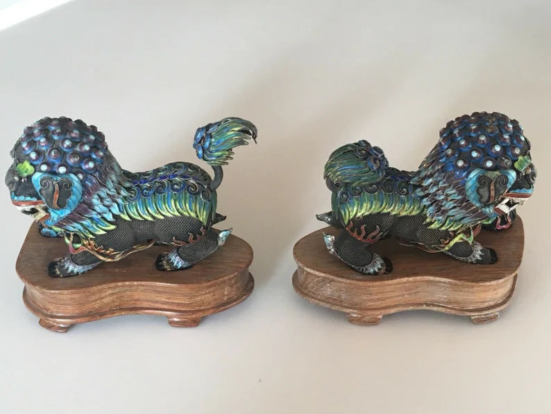 Very Rare Vintage Chinese Silver 925 Enamel Lion Fixture Estate Antique Gem