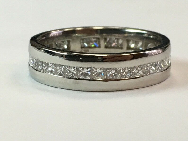 Modern Platinum Band 2 Carat Natural Princess Cut Colorless Diamond Engagement