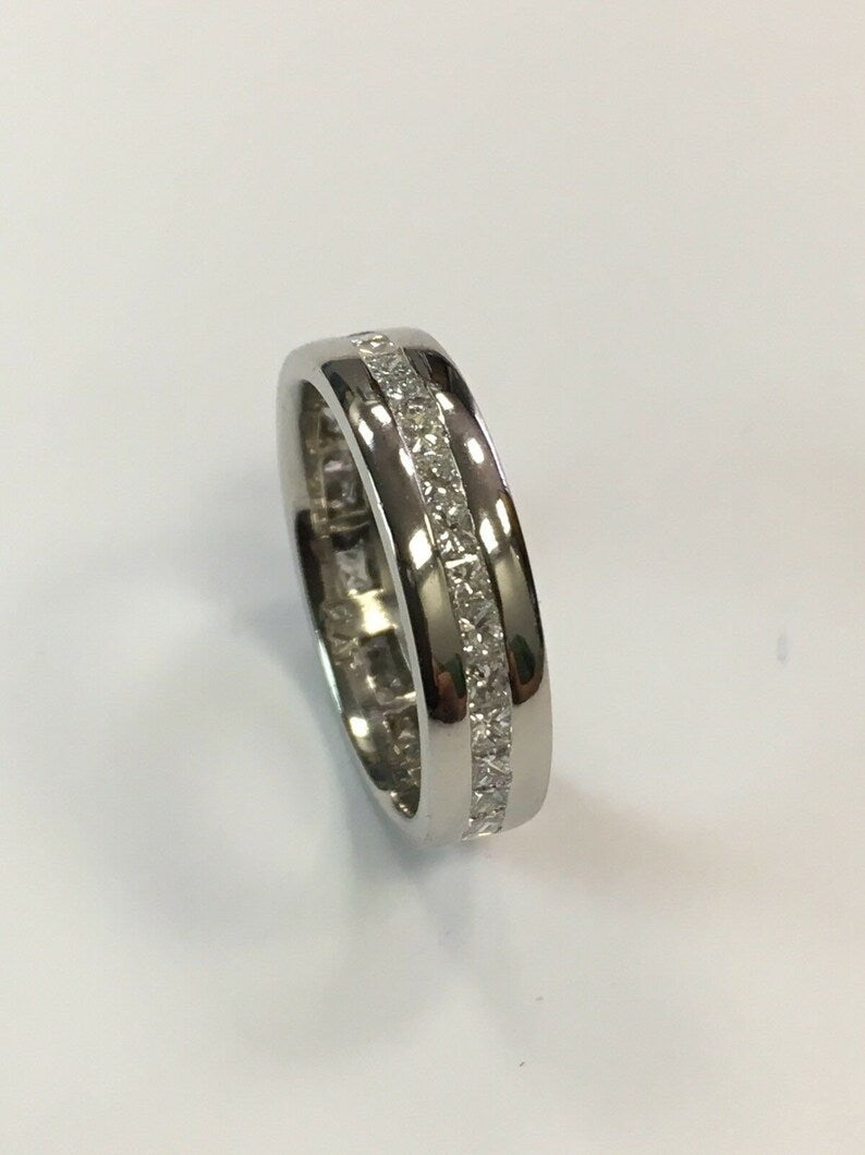 Modern Platinum Band 2 Carat Natural Princess Cut Colorless Diamond Engagement