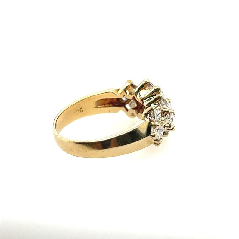 Retro Gold Cocktail Ring 2 Carat Natural Colorless Princess Diamond Circa 1970