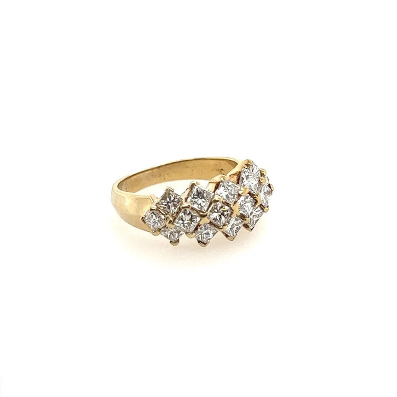 Retro Gold Cocktail Ring 2 Carat Natural Colorless Princess Diamond Circa 1970