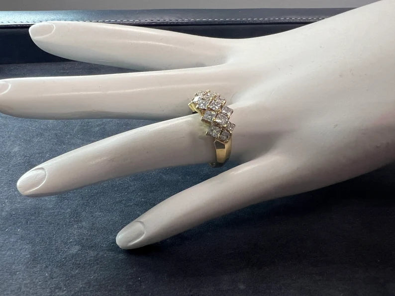Retro Gold Cocktail Ring 2 Carat Natural Colorless Princess Diamond Circa 1970