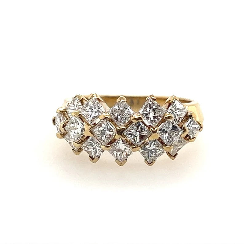 Retro Gold Cocktail Ring 2 Carat Natural Colorless Princess Diamond Circa 1970
