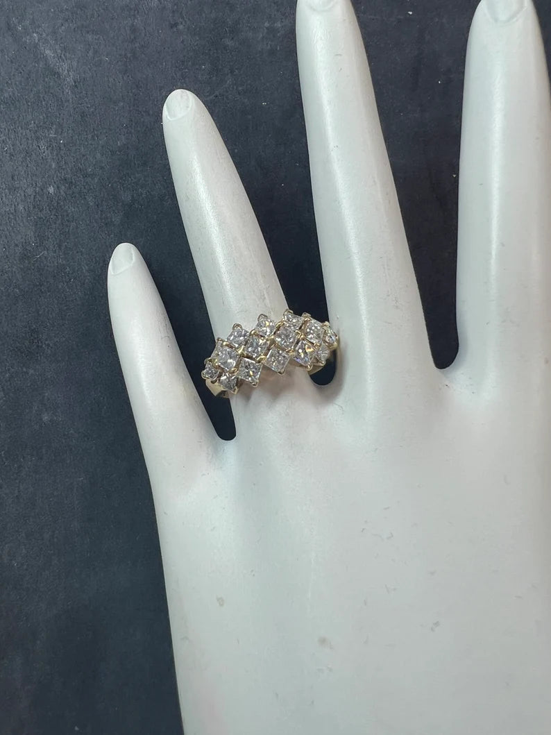 Retro Gold Cocktail Ring 2 Carat Natural Colorless Princess Diamond Circa 1970