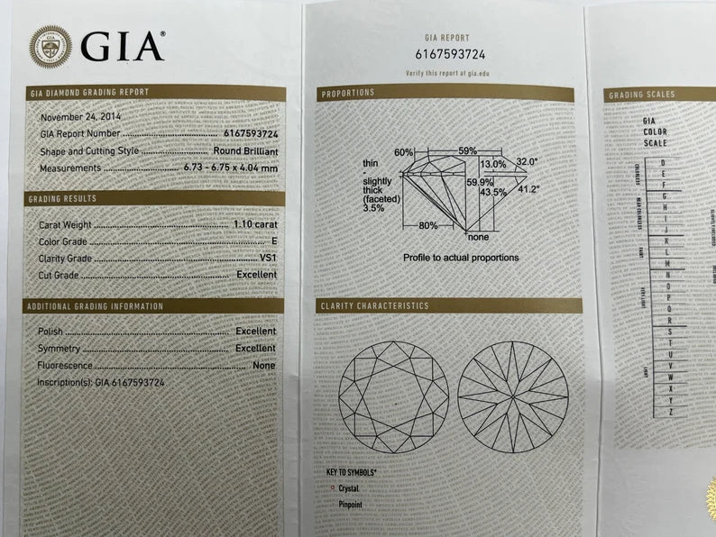 GIA Certified 1.10 Carat Natural Round Diamond E  VS1 XXX Plat Engagement Ring