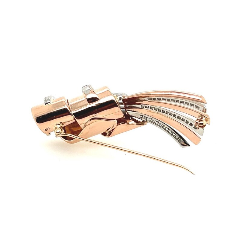 Art Deco 2 Carat Natural Diamond & Burmese Ruby Rose Gold Pin Pendant Circa 1940