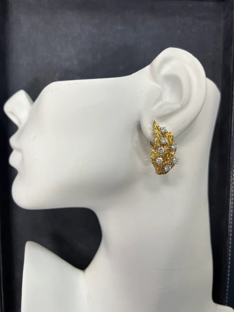Retro French 6.04 Carat Natural Diamond and Gold Bracelet Earring Set Circa 1960