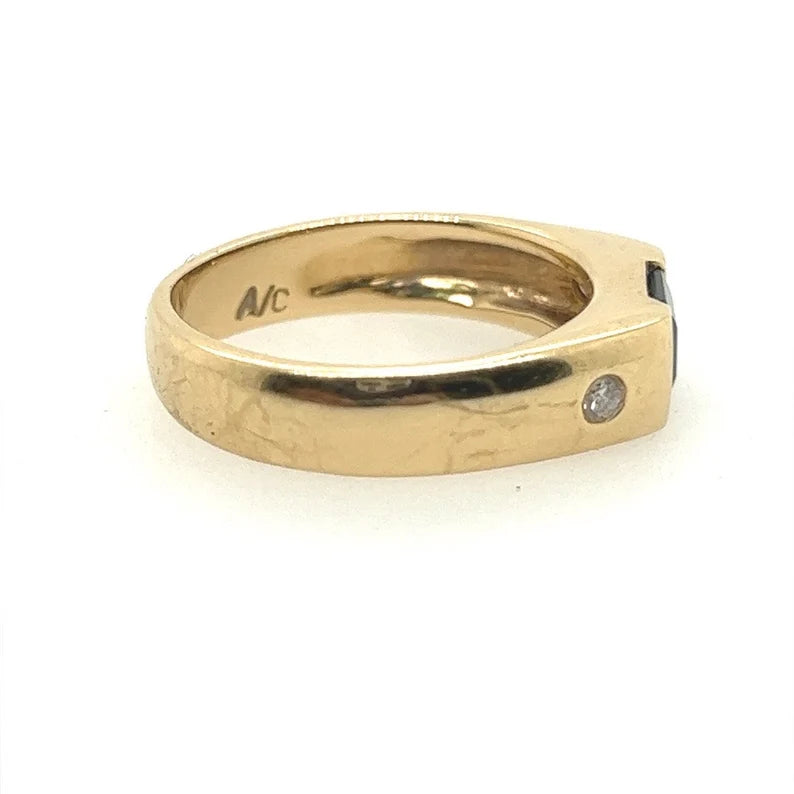 Retro Gold 1.31 Carat Natural Diamond and Blue Sapphire Cocktail Ring Circa 1980