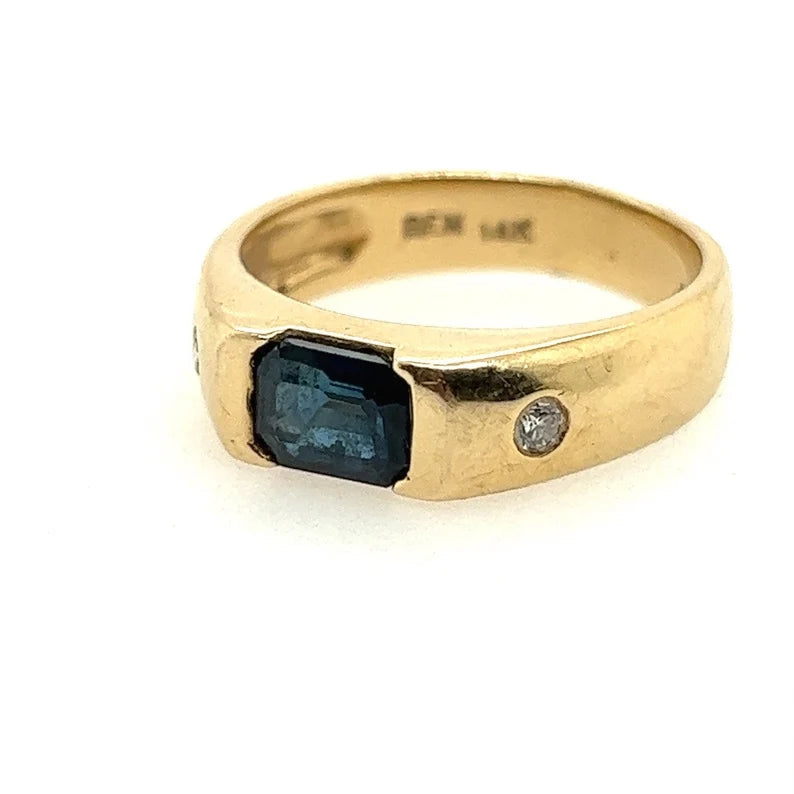 Retro Gold 1.31 Carat Natural Diamond and Blue Sapphire Cocktail Ring Circa 1980