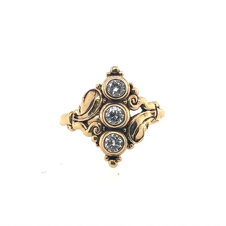 Retro Gold 0.65 Carat Natural Round Brilliant Colorless Diamond Engagement Ring