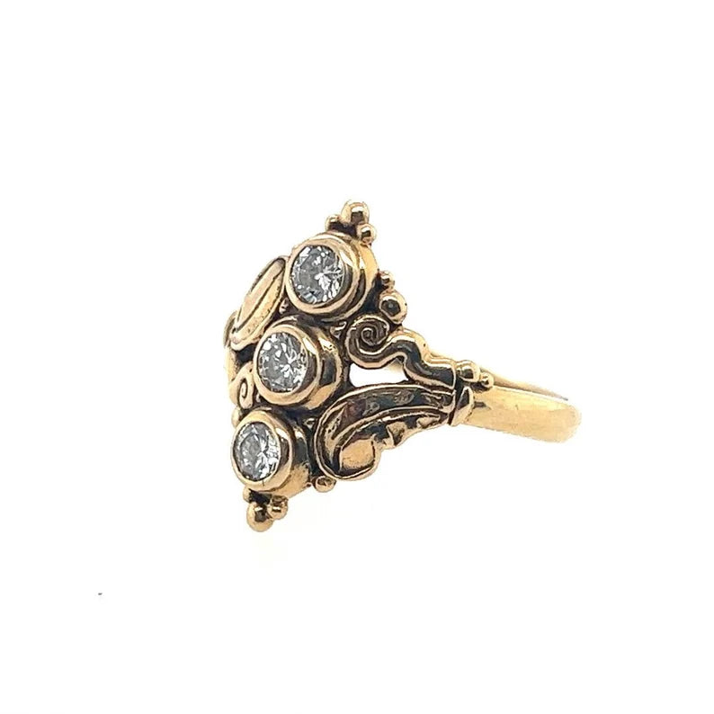 Retro Gold 0.65 Carat Natural Round Brilliant Colorless Diamond Engagement Ring