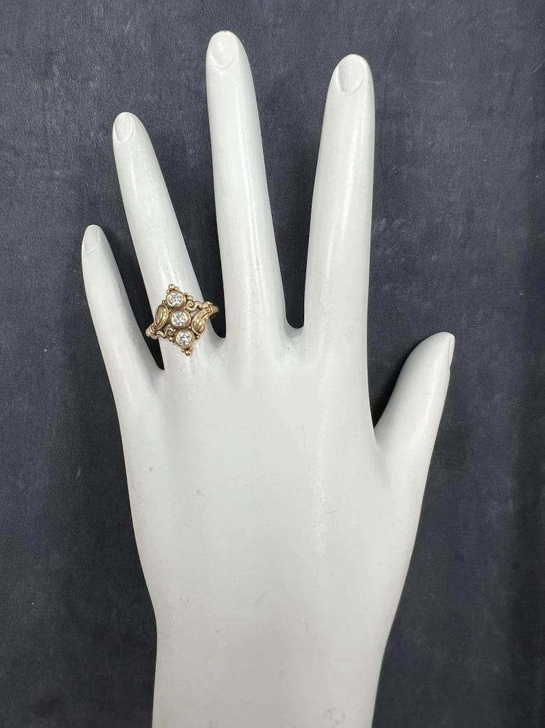 Retro Gold 0.65 Carat Natural Round Brilliant Colorless Diamond Engagement Ring