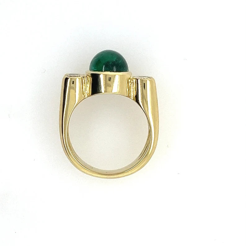 Modern Gold GIA Certified 4 Carat Cabochon Green Brazilian Emerald Cocktail Ring