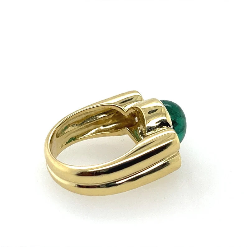 Modern Gold GIA Certified 4 Carat Cabochon Green Brazilian Emerald Cocktail Ring