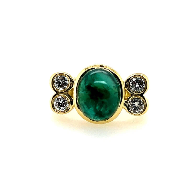 Modern Gold GIA Certified 4 Carat Cabochon Green Brazilian Emerald Cocktail Ring