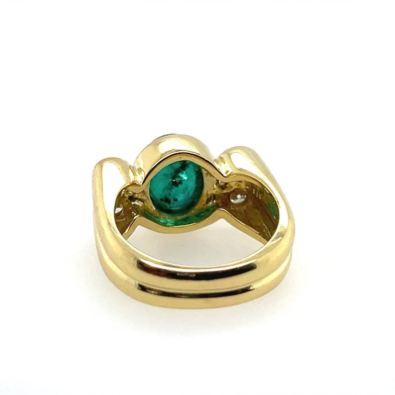 Modern Gold GIA Certified 4 Carat Cabochon Green Brazilian Emerald Cocktail Ring
