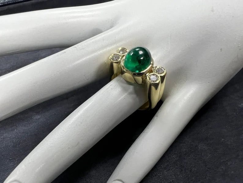 Modern Gold GIA Certified 4 Carat Cabochon Green Brazilian Emerald Cocktail Ring