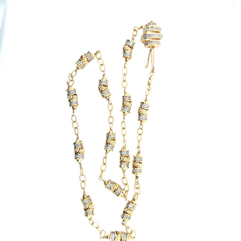 Retro Gold 1 Carat Natural Single Cut Near Colorless Diamond Necklace Circa 1980