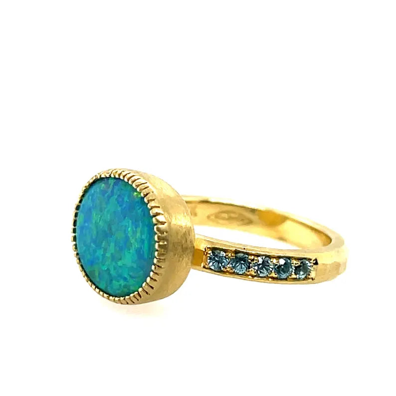 Modern Gold Australian Lightning Ridge Opal Doublet Cocktail Statement Ring