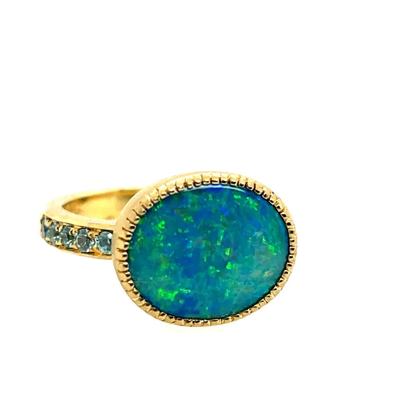 Modern Gold Australian Lightning Ridge Opal Doublet Cocktail Statement Ring