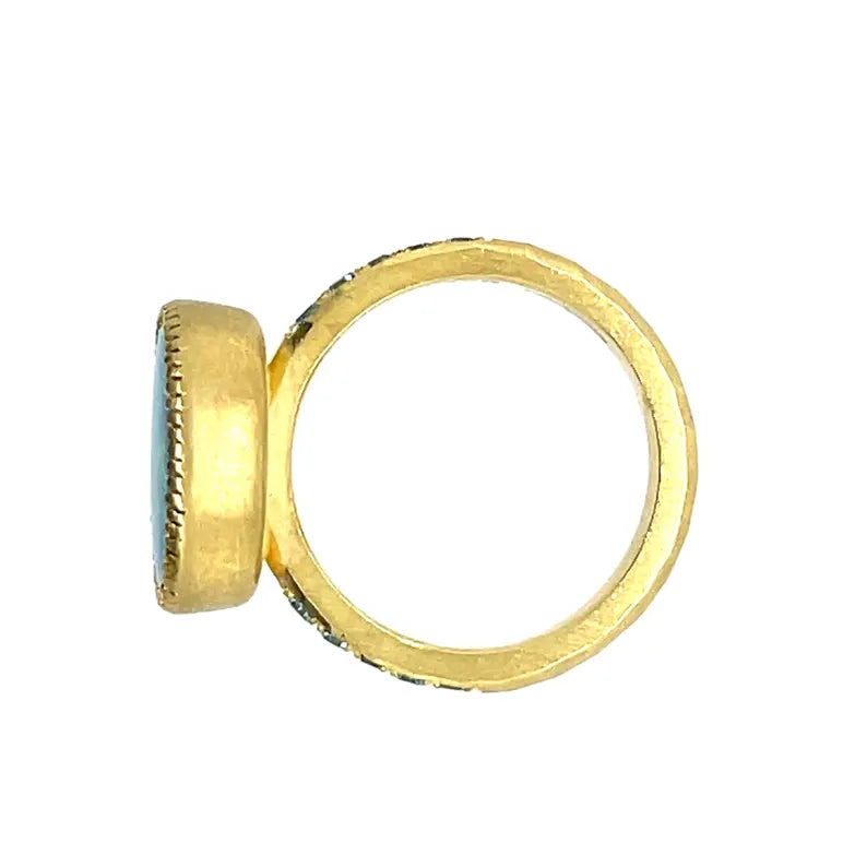 Modern Gold Australian Lightning Ridge Opal Doublet Cocktail Statement Ring