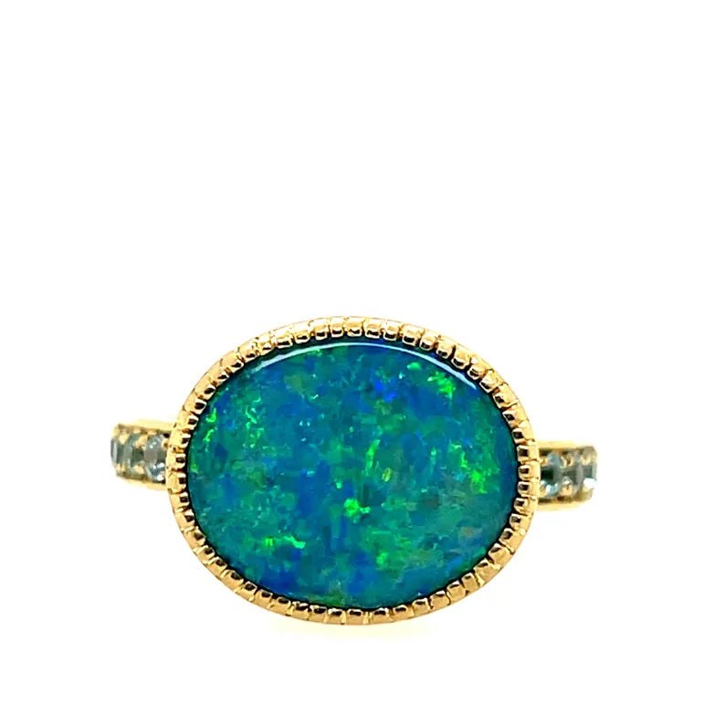Modern Gold Australian Lightning Ridge Opal Doublet Cocktail Statement Ring