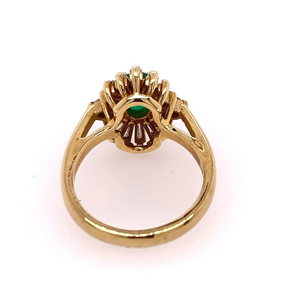 1.30 Carat Retro Gold Ring Natural Oval Green Emerald Gemstone & Diamond 1980