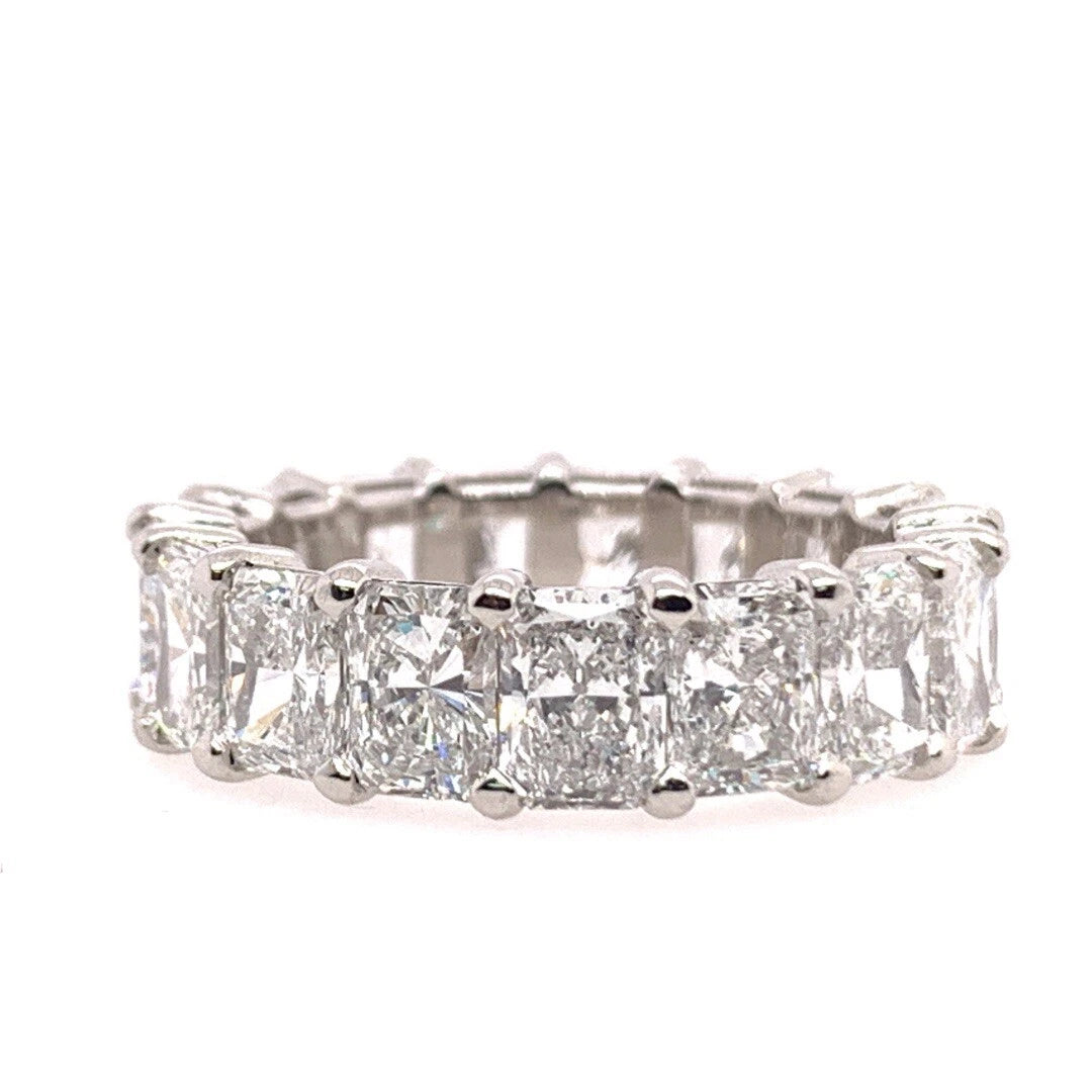 GIA Certified 8.12 Carat Platinum Radiant D-F VS+ Natural Diamond Eternity Band
