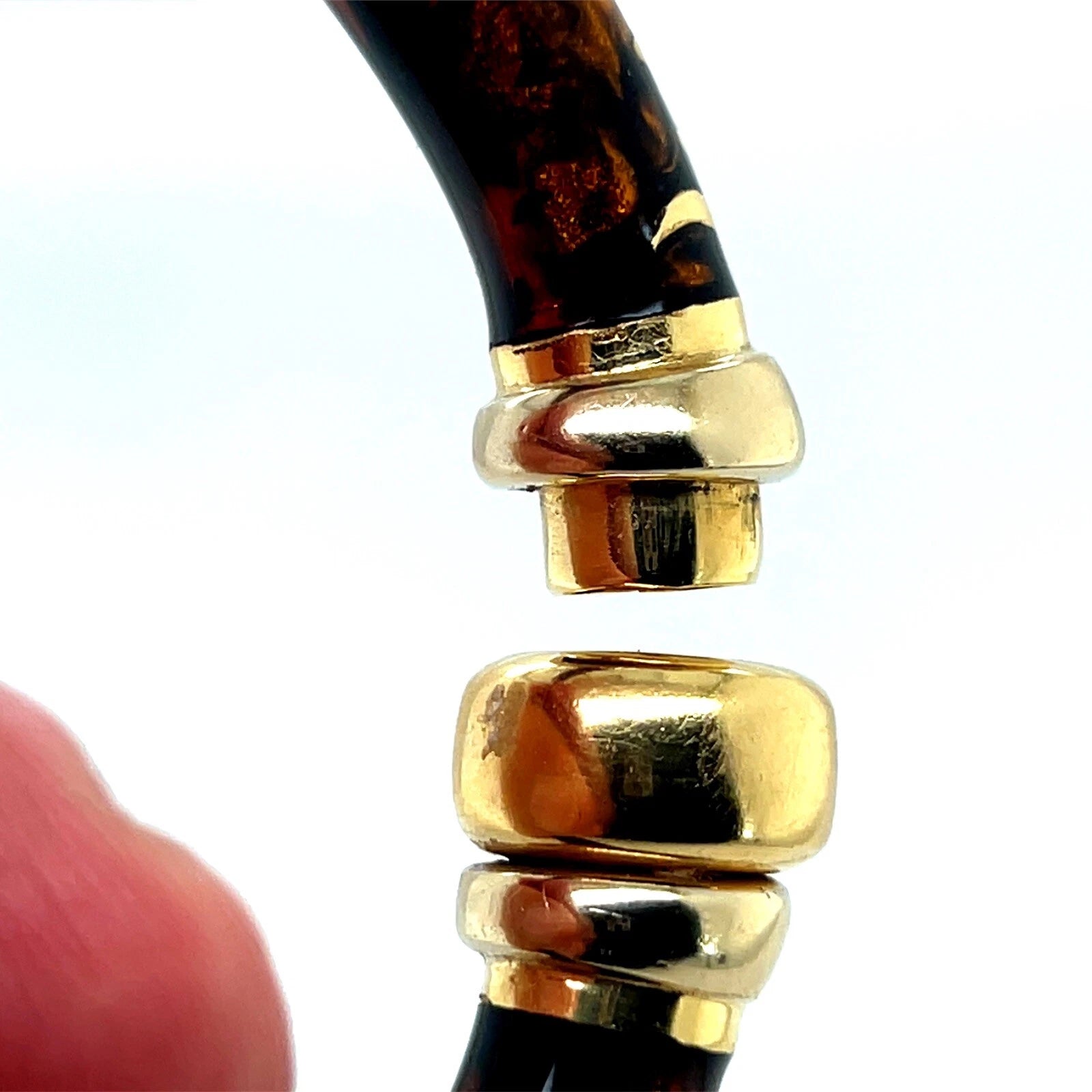Modern Gold Enamel Inlay Tiger Stripe Pattern Italian Spring Hinged Bangle