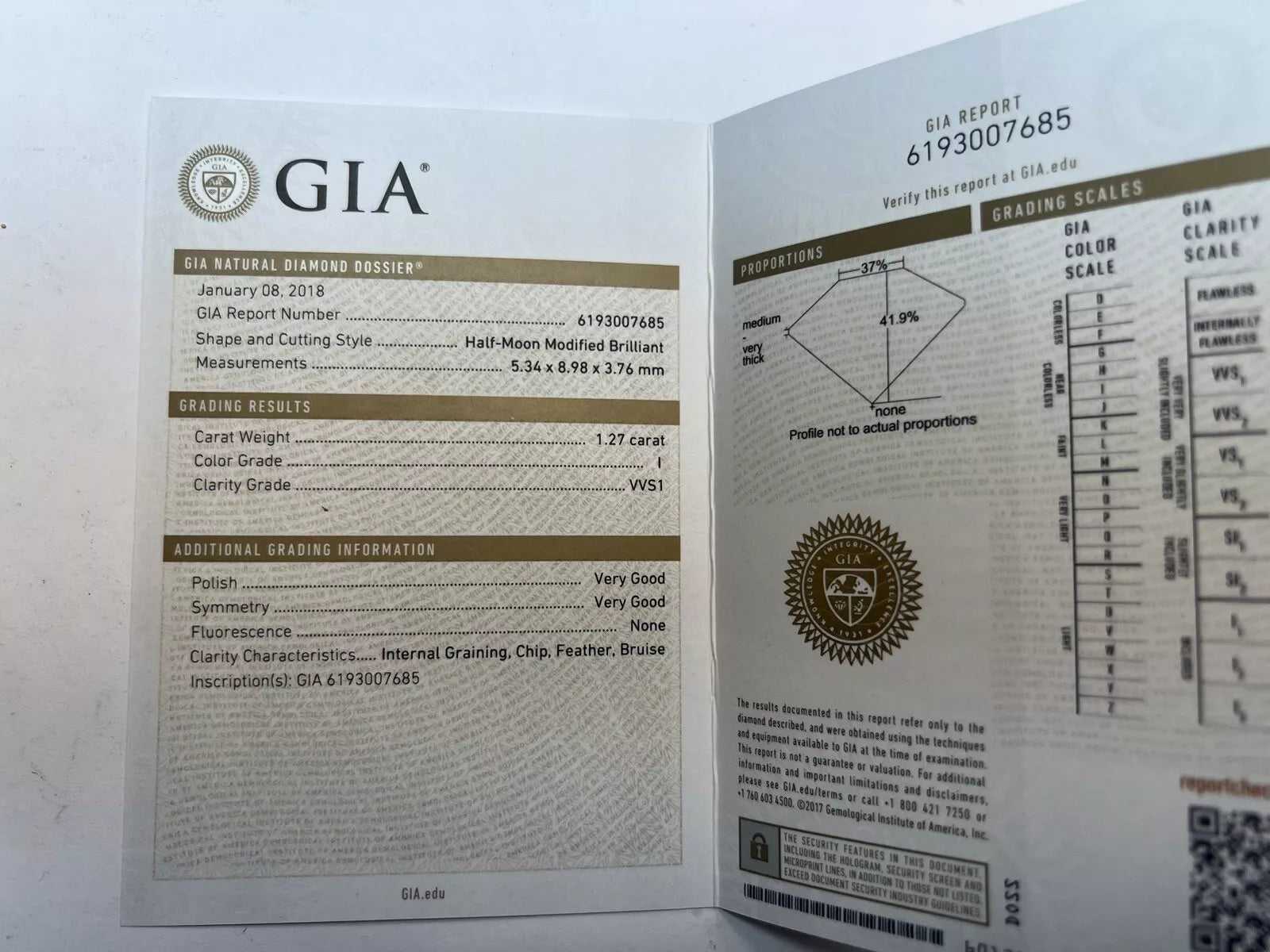 Platinum 1.27 Carat GIA Certified Rare Natural Half Moon Diamond I VVS1 Pendant